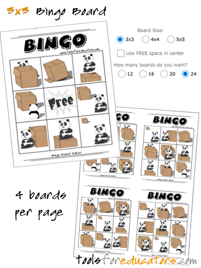 3x3 bingo boards - 4 per page