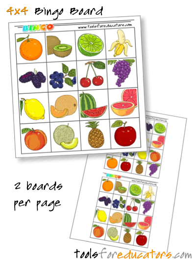 4x4 bingo boards - 2 per page